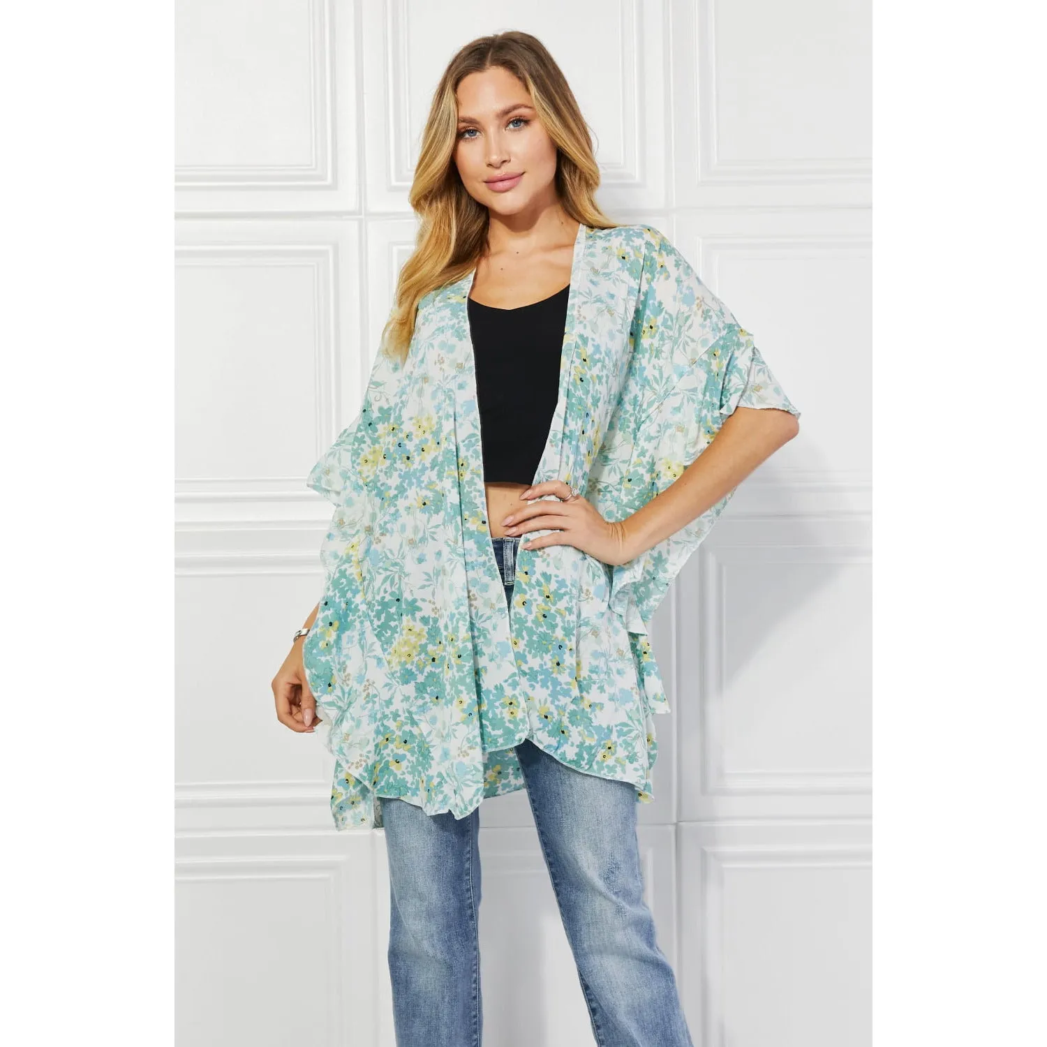 Justin Taylor Fields of Poppy Floral Kimono in Green