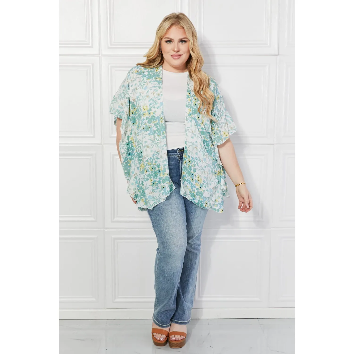 Justin Taylor Fields of Poppy Floral Kimono in Green