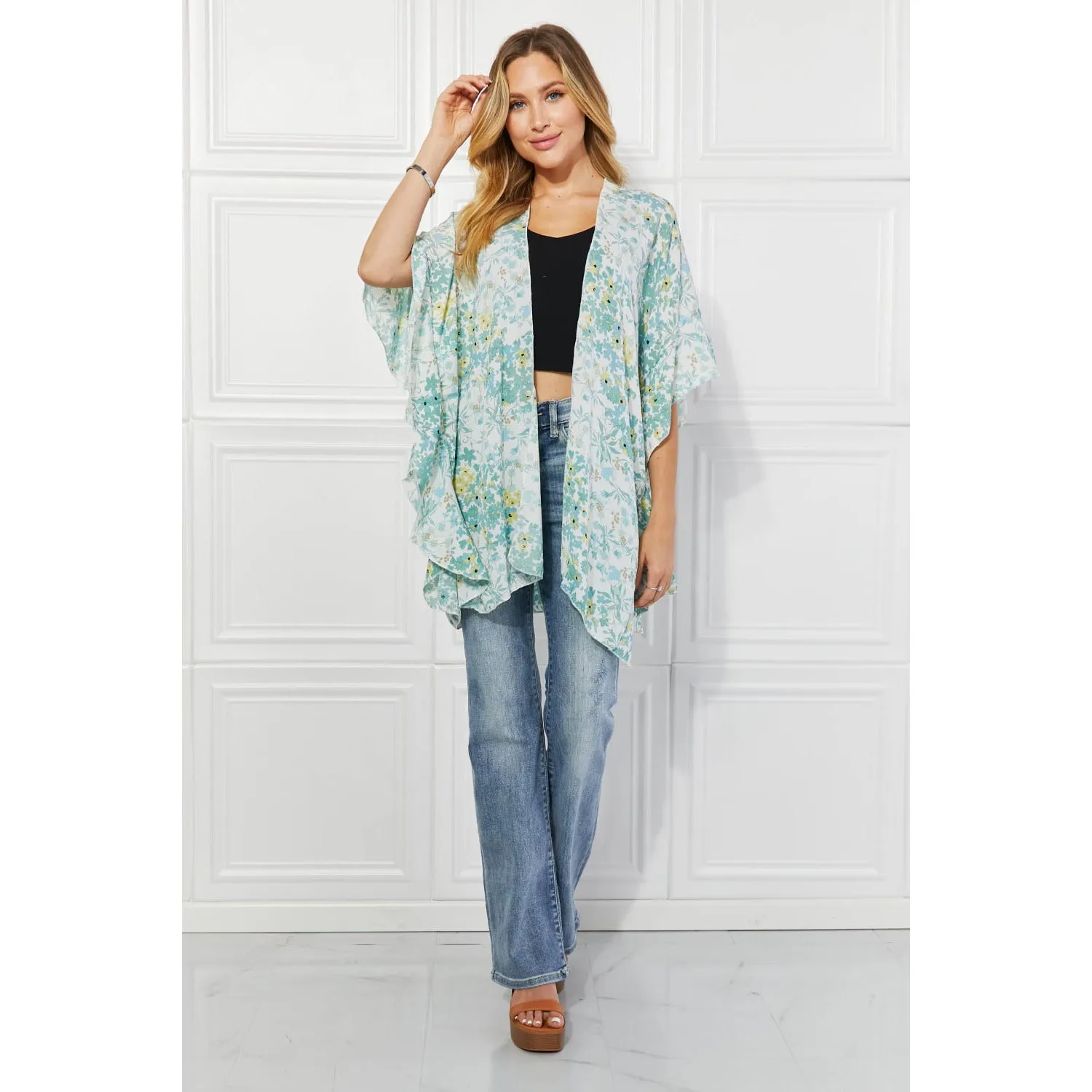 Justin Taylor Fields of Poppy Floral Kimono in Green