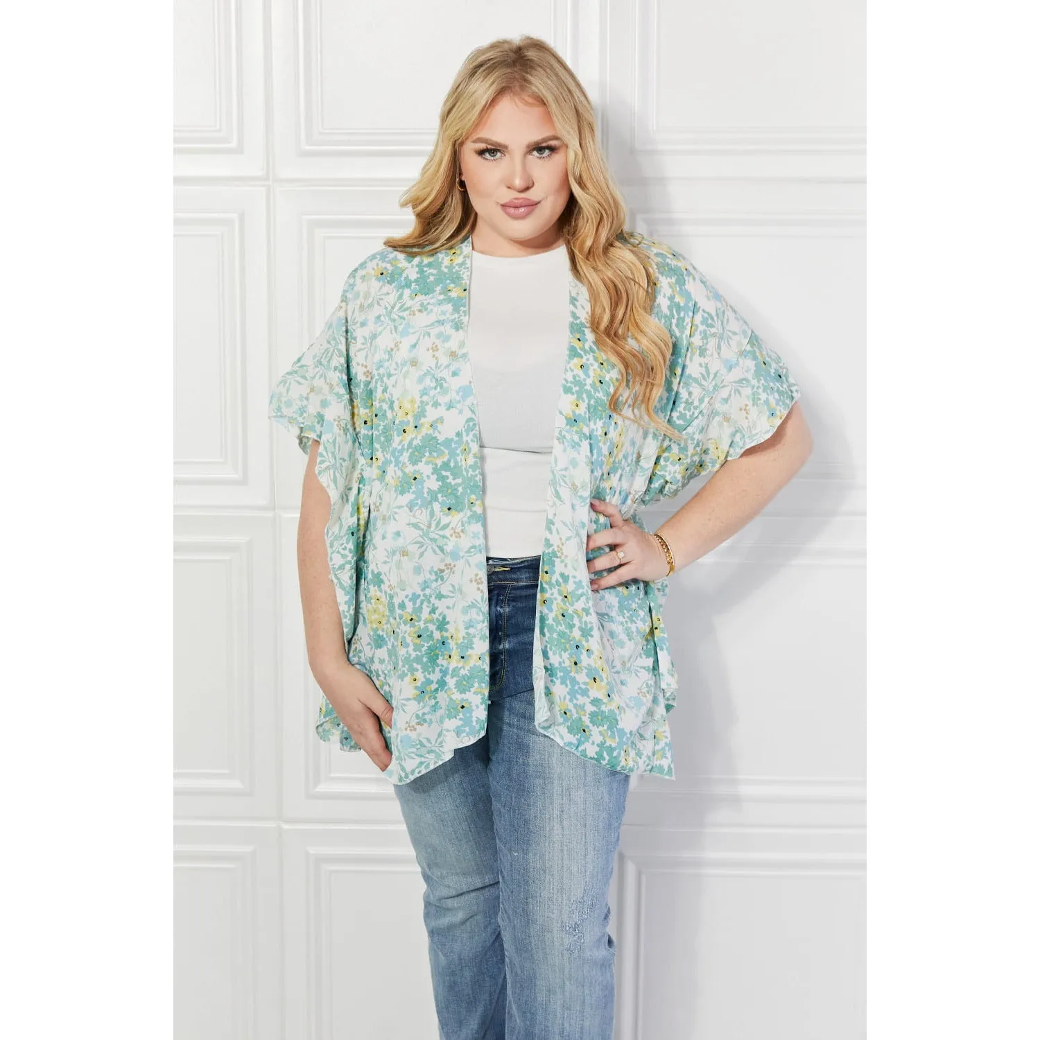 Justin Taylor Fields of Poppy Floral Kimono in Green