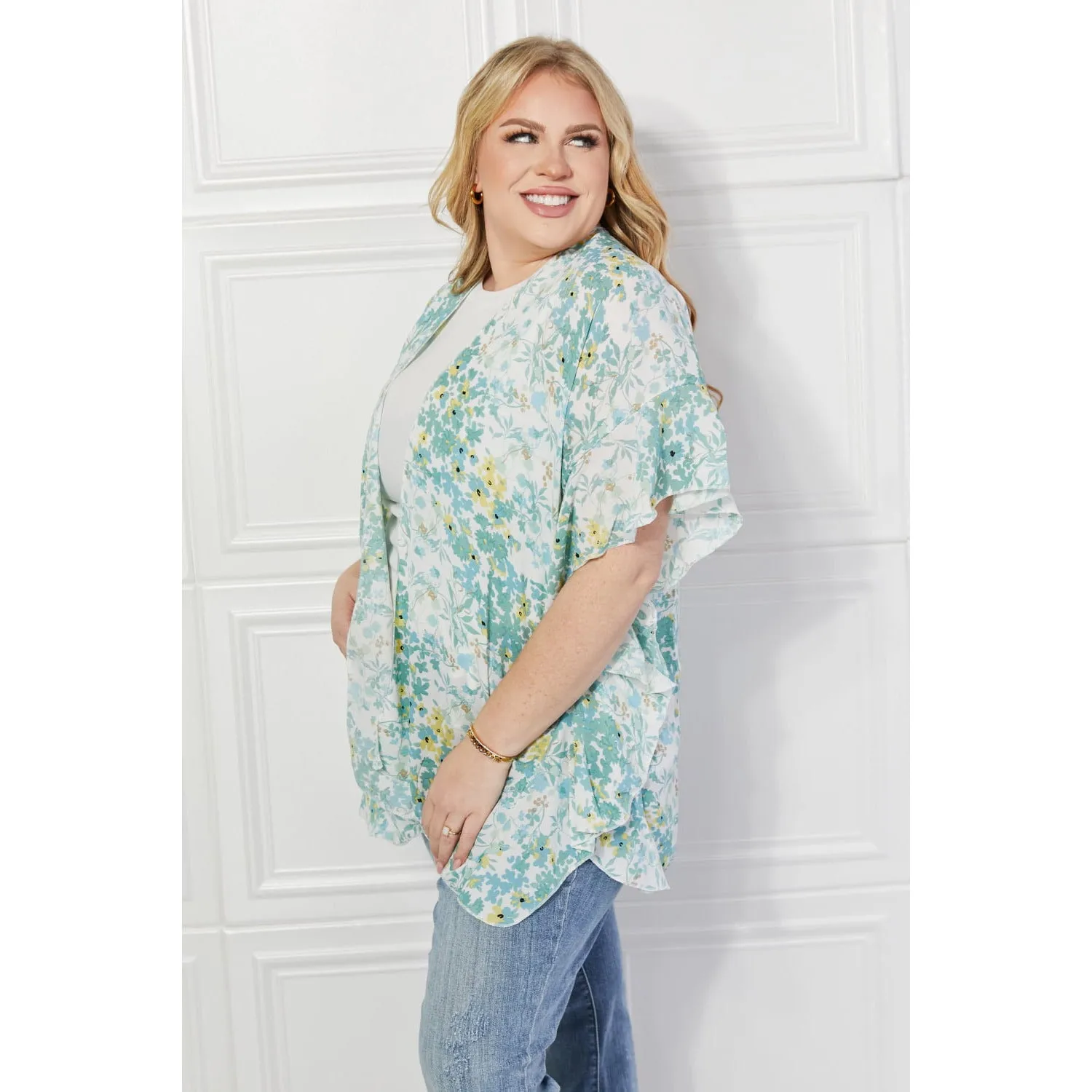 Justin Taylor Fields of Poppy Floral Kimono in Green