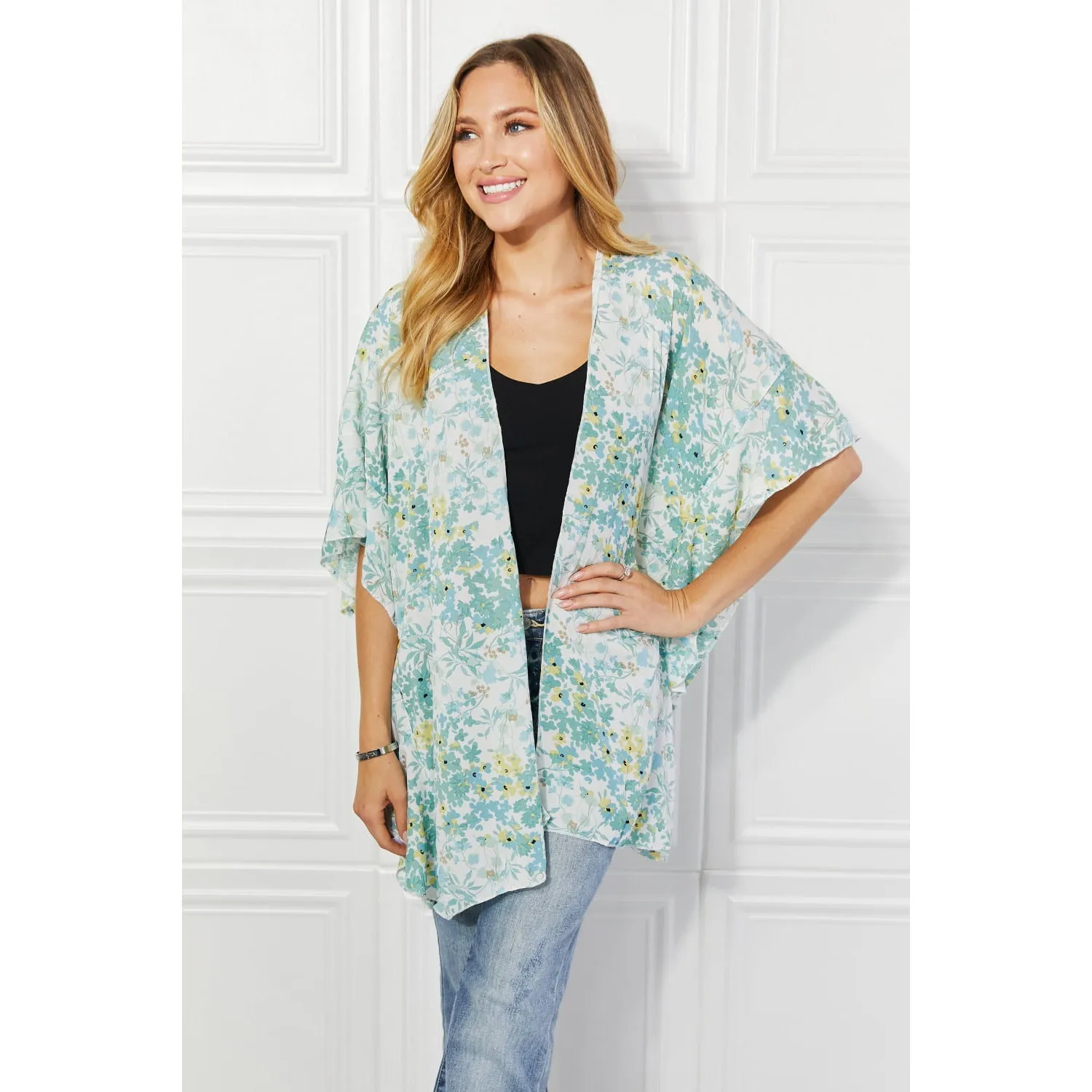 Justin Taylor Fields of Poppy Floral Kimono in Green