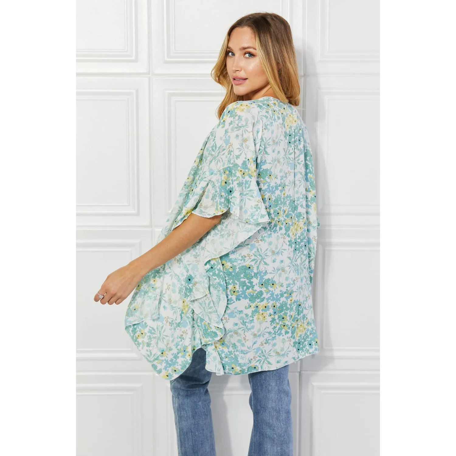 Justin Taylor Fields of Poppy Floral Kimono in Green