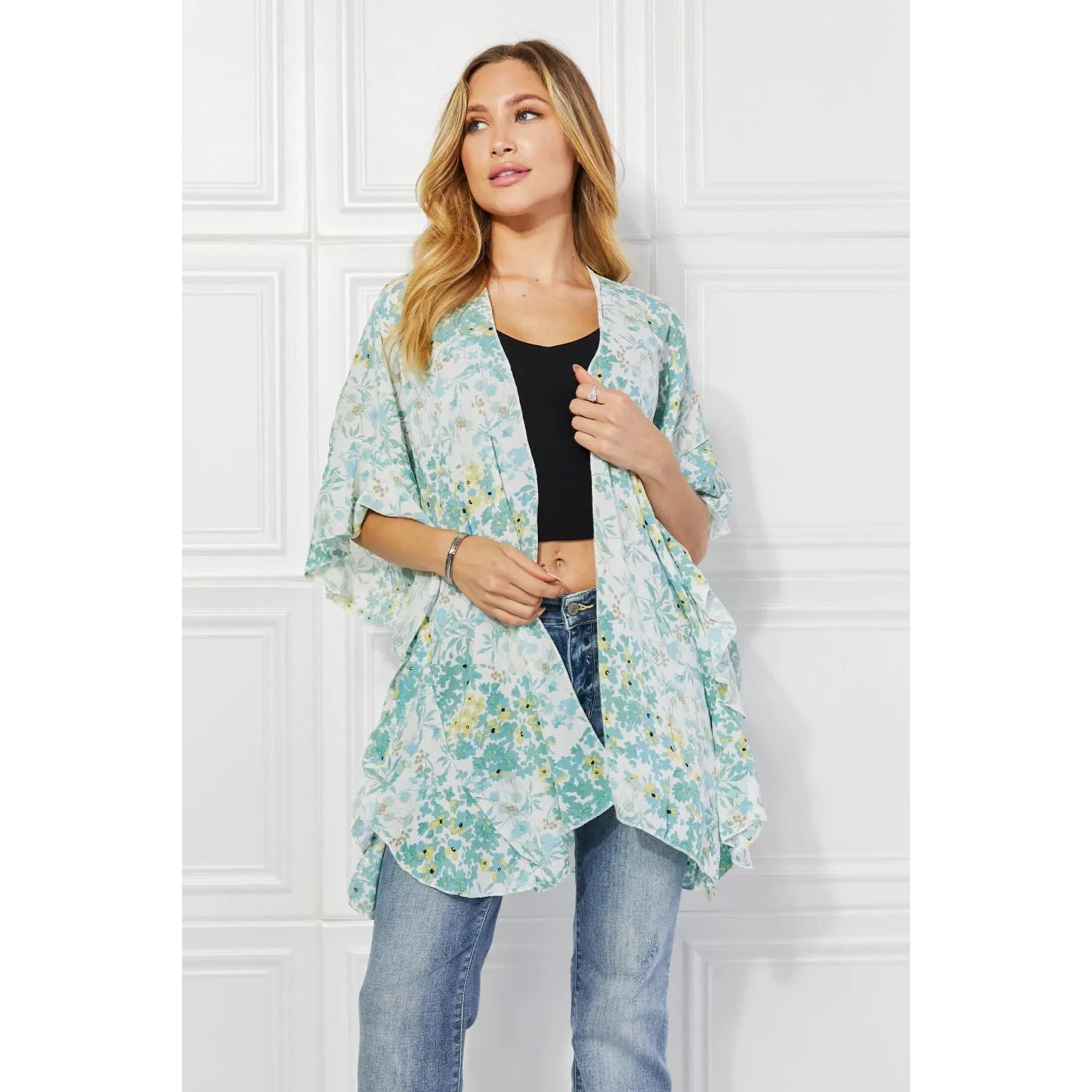 Justin Taylor Fields of Poppy Floral Kimono in Green