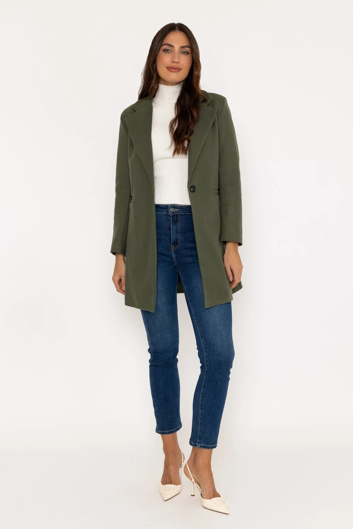 Khaki One Button Coat