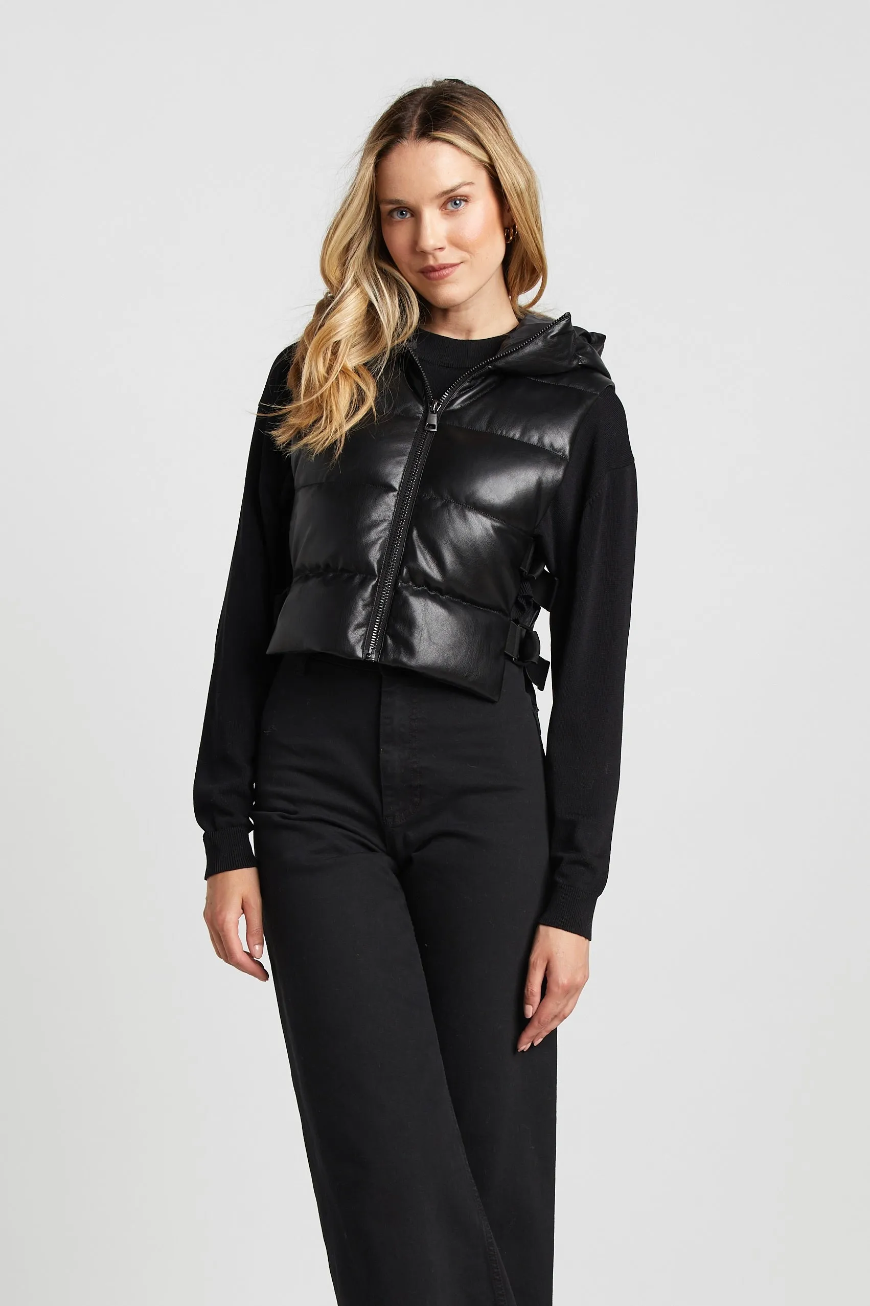 Lola Vegan Leather Quilted Full Zip Gilet With Adjustable Side Buckles - Black