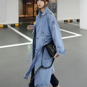 Long Oversized Denim Trench Coat