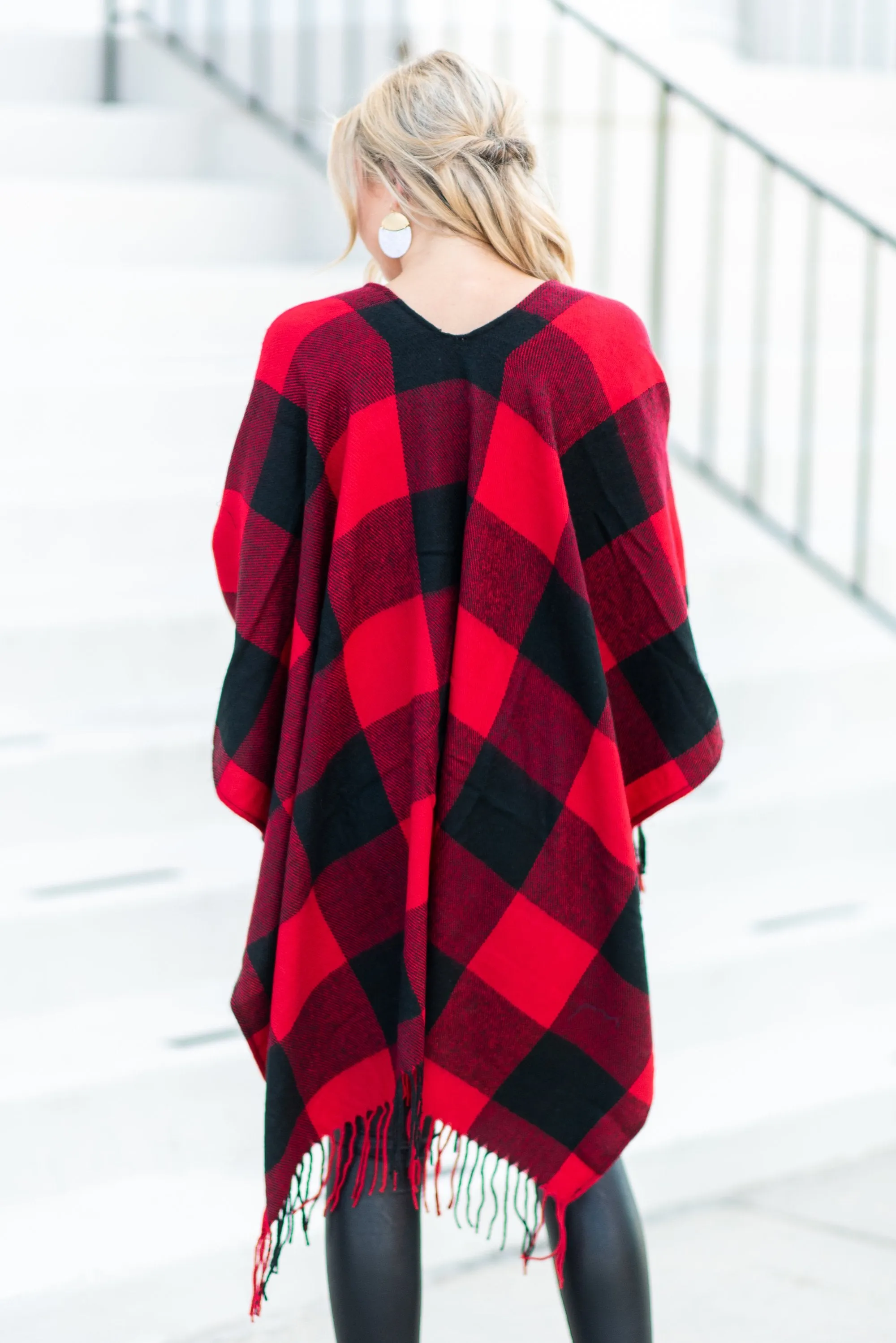 Lost In Love Red-Black Plaid Shawl