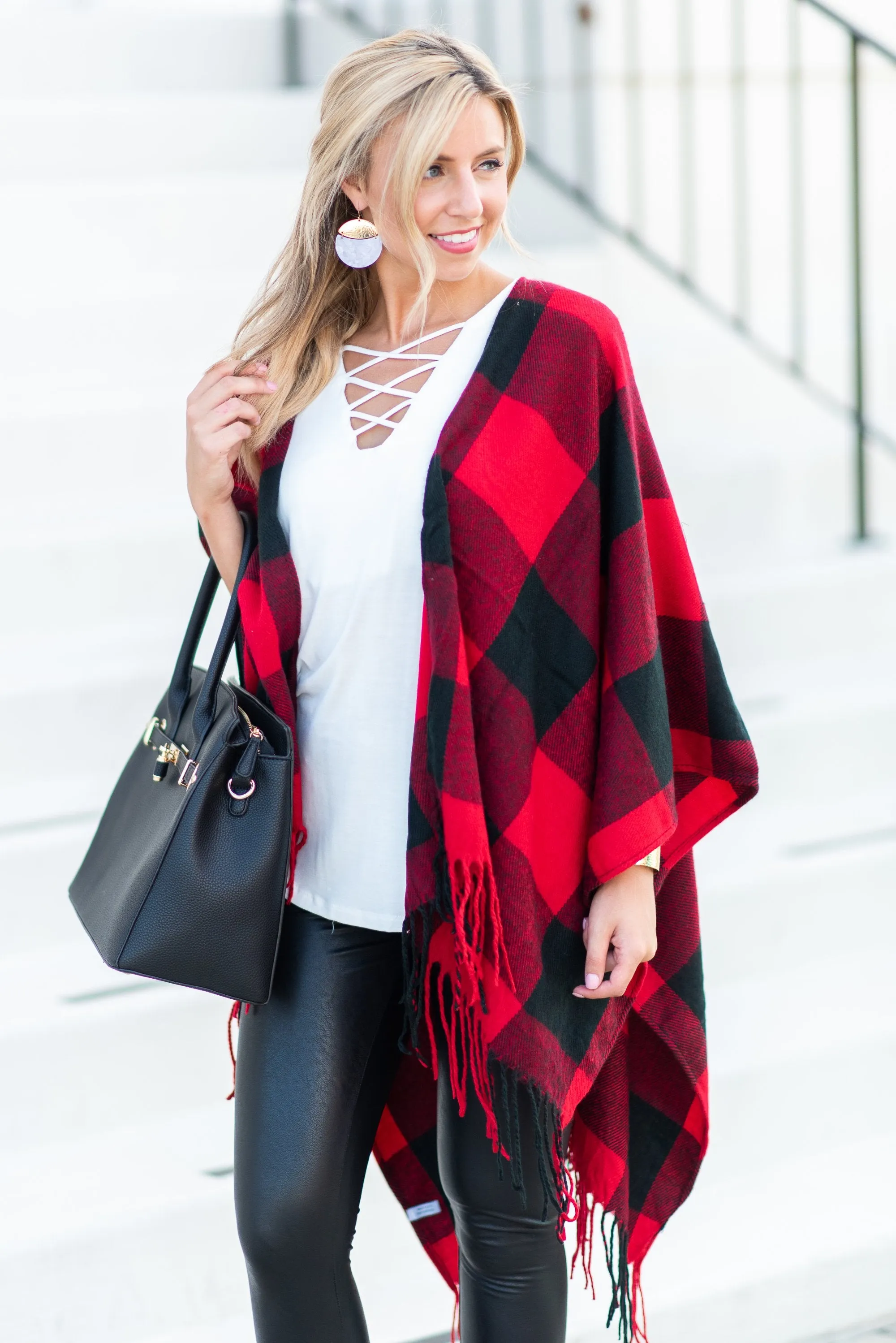 Lost In Love Red-Black Plaid Shawl