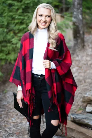 Lost In Love Red-Black Plaid Shawl