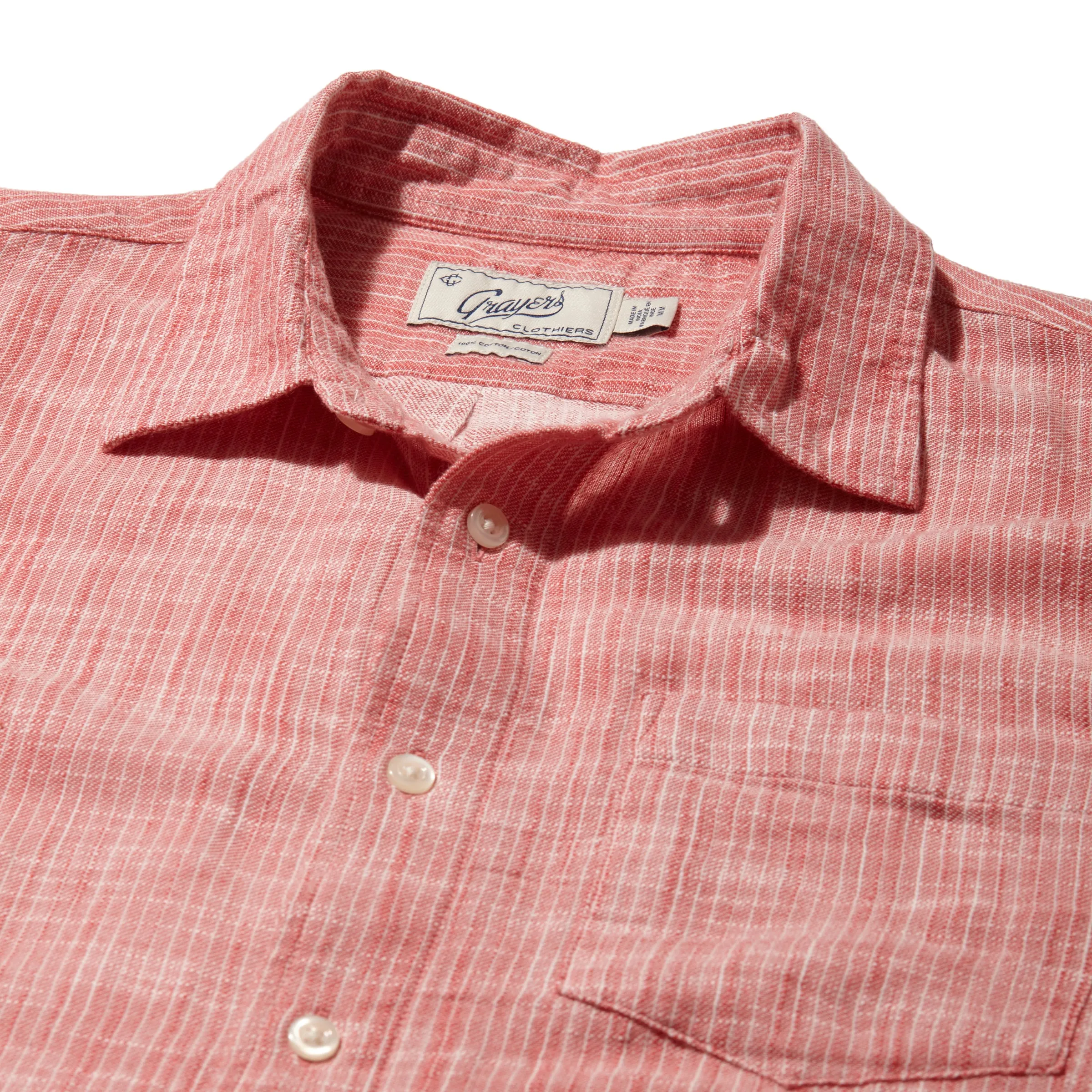 Madras Cottage Loom Chambray Shirt - Red Chambray Stripe