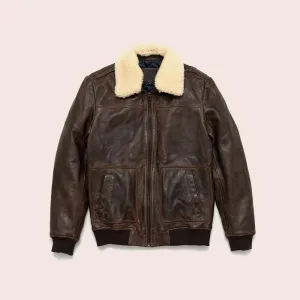 Men's Vintage Brown A2 Lambskin Shearling Bomber Jacket