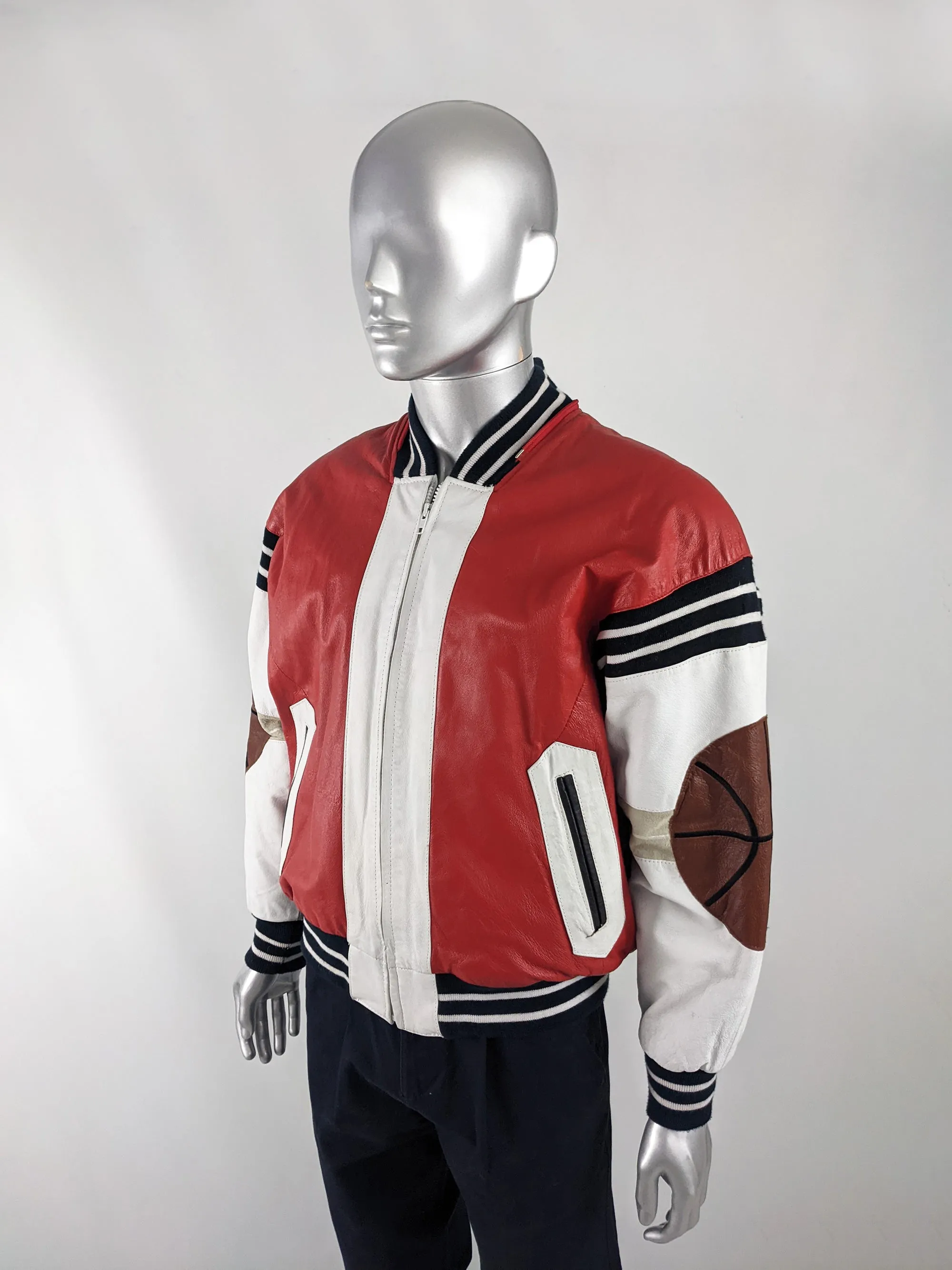 Michael Hoban Vintage Mens Basketball Leather Jacket, 1980s