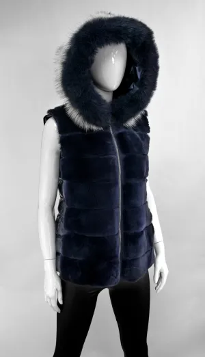 Mitchie's | Metallic Vest with Rabbit Down Front and Fox Fur Trim | Women's