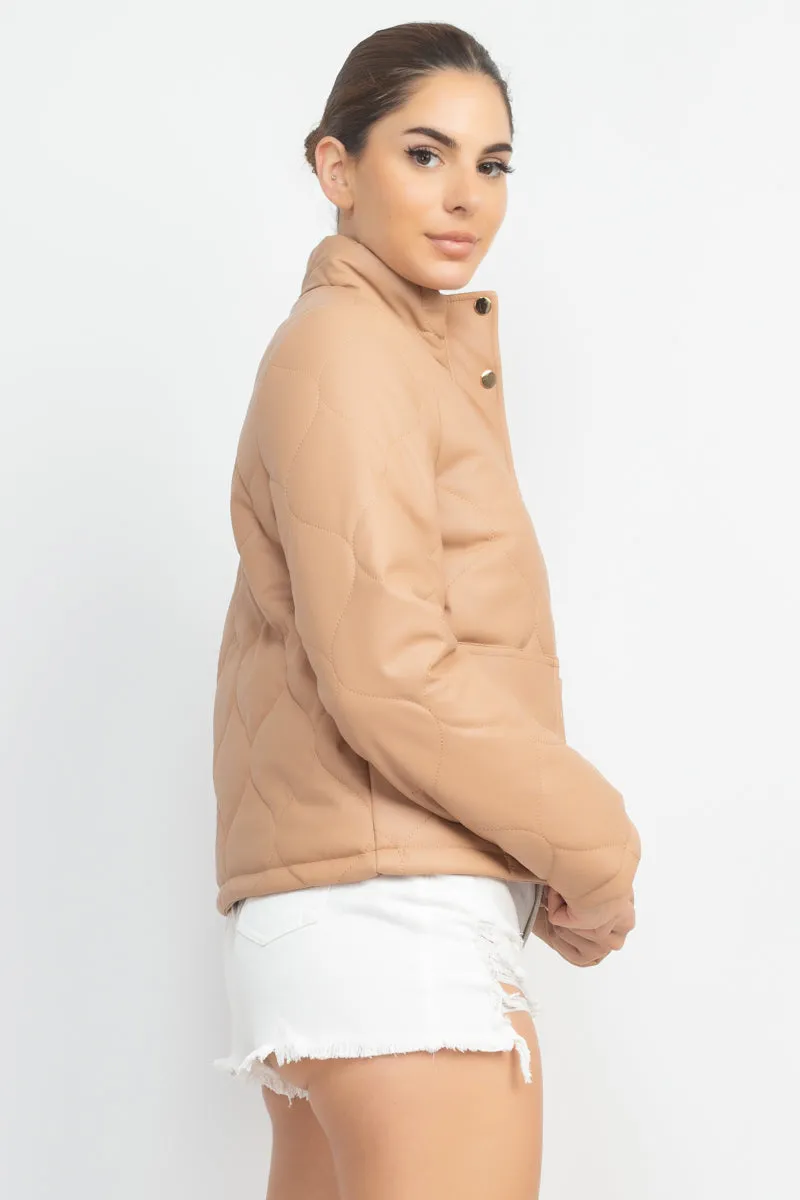 Mock Neck Quilted Jacket - 4 colors