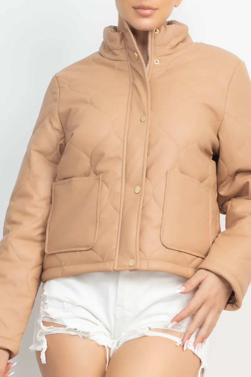 Mock Neck Quilted Jacket - 4 colors