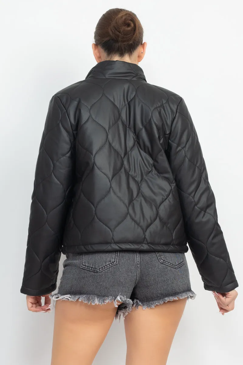 Mock Neck Quilted Jacket - 4 colors