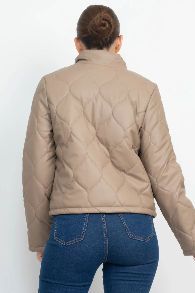 Mock Neck Quilted Jacket - 4 colors