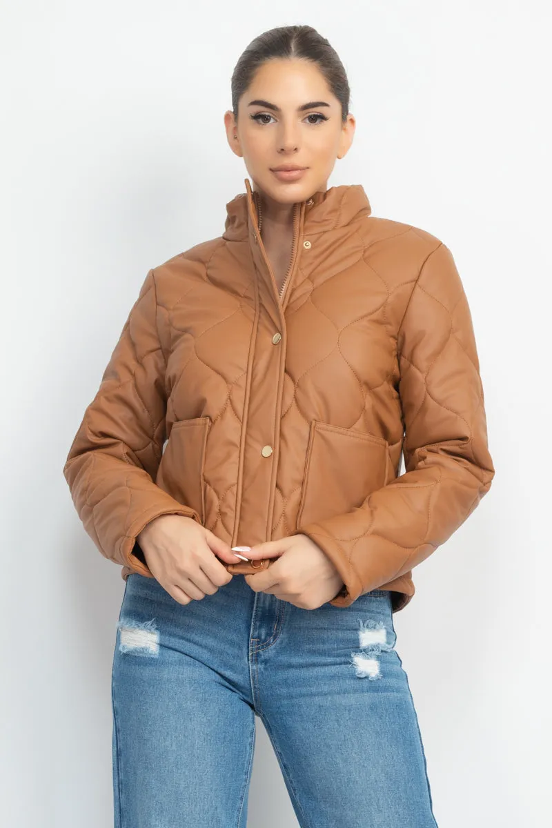 Mock Neck Quilted Jacket - 4 colors