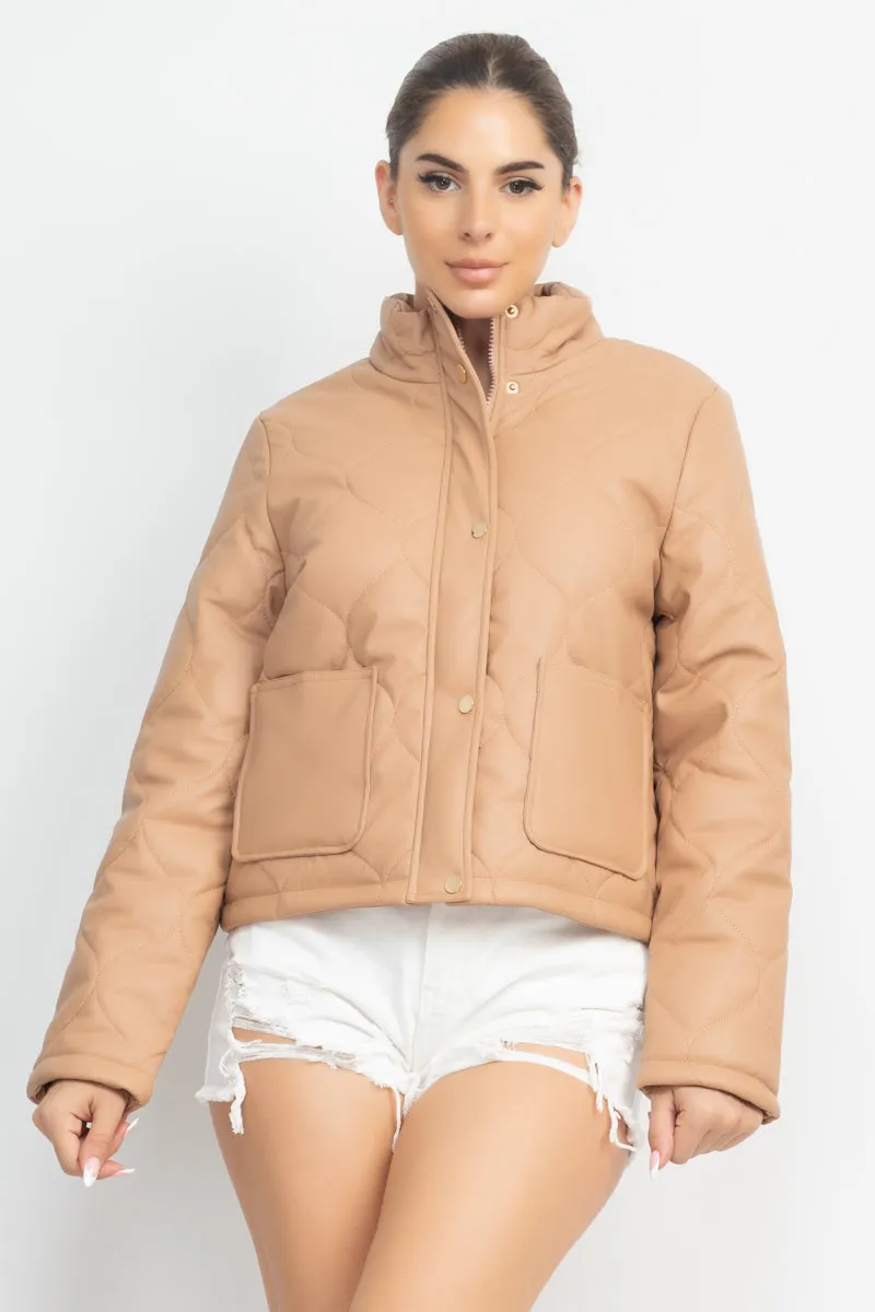 Mock Neck Quilted Jacket - 4 colors