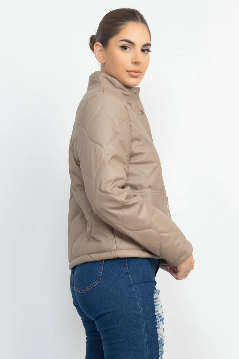 Mock Neck Quilted Jacket - 4 colors