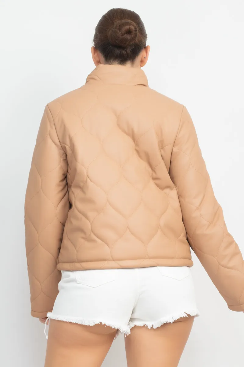 Mock Neck Quilted Jacket - 4 colors