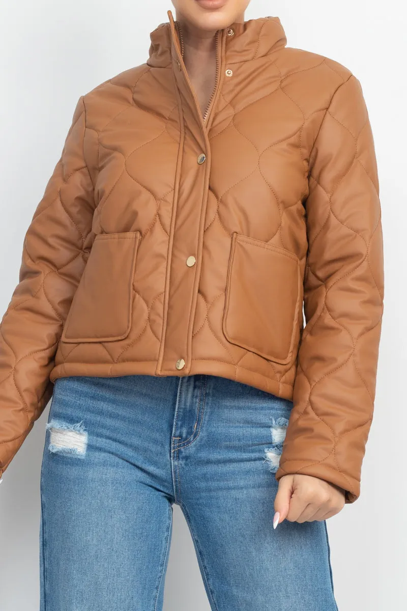 Mock Neck Quilted Jacket - 4 colors