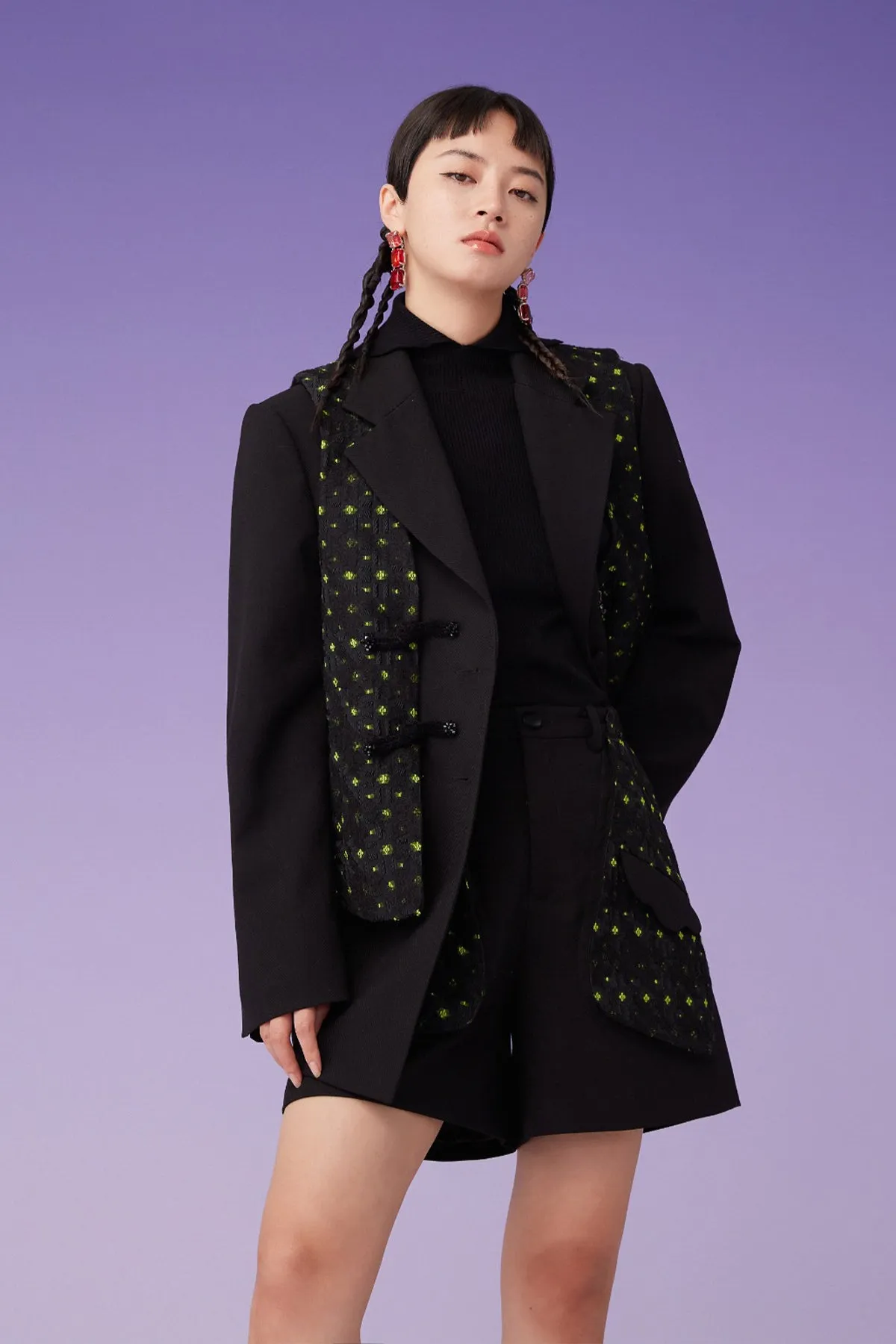 Mukzin | Black Two-Piece Loose Blazer And Vest Set