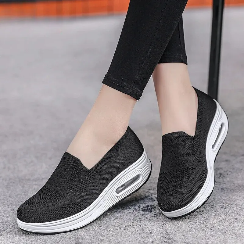 OCW Orthopedic Women Shoes Breathable Mesh up Slip-on Air Cushion Nurse Flat Shoes