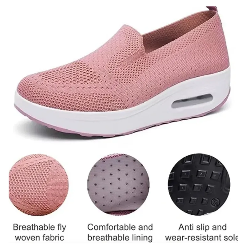 OCW Orthopedic Women Shoes Breathable Mesh up Slip-on Air Cushion Nurse Flat Shoes