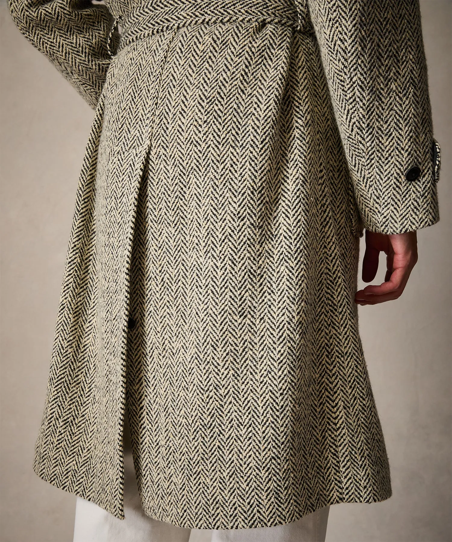 Oversized Herringbone Polo Coat in Cream