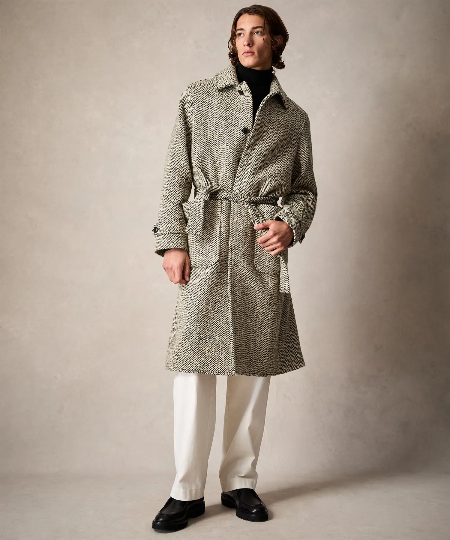 Oversized Herringbone Polo Coat in Cream