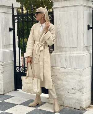 OVERSIZED KNIT COAT WITH BELT LIGHT BEIGE