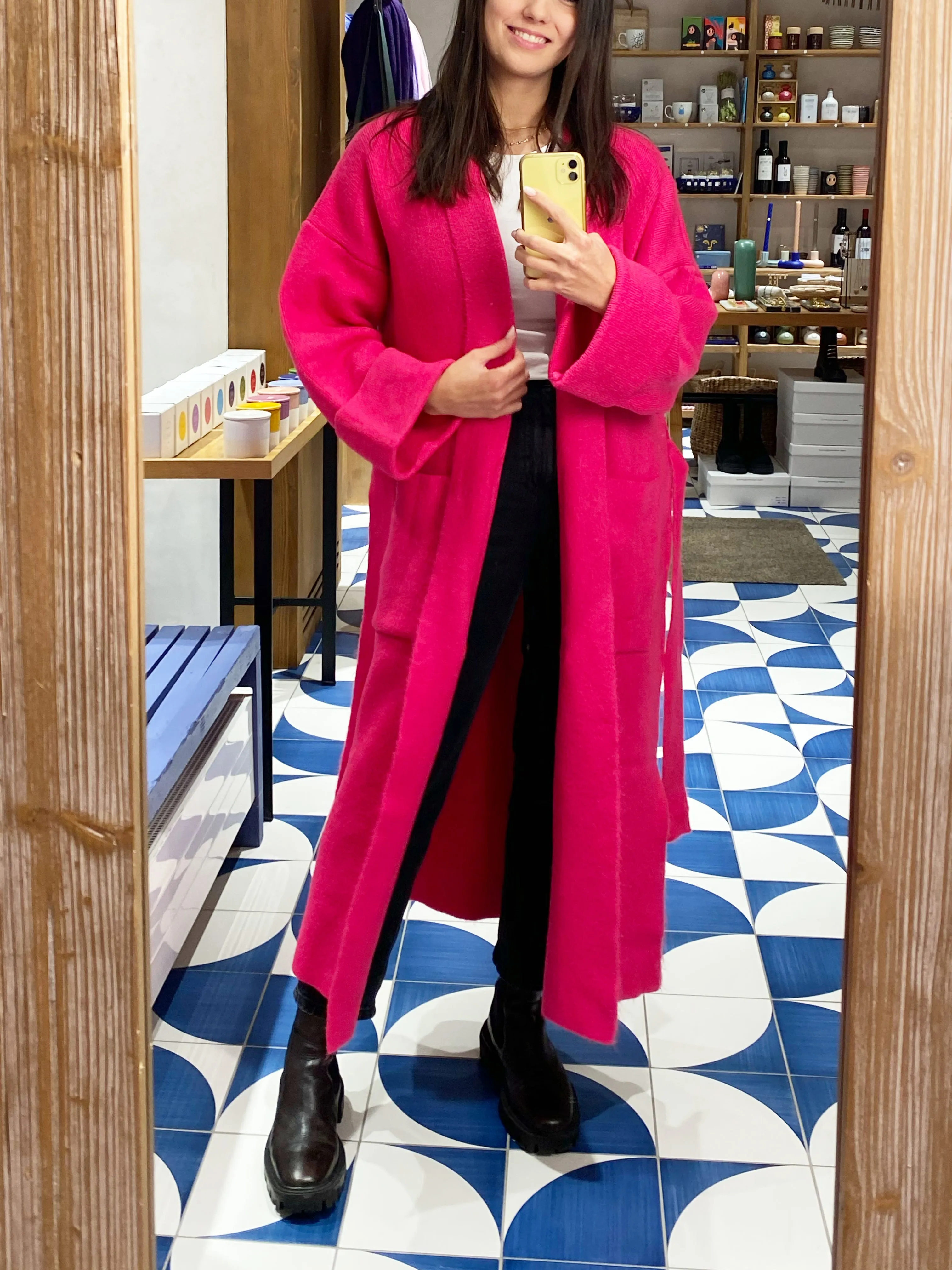 OVERSIZED KNIT COAT WITH BELT PINK