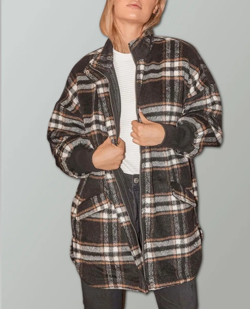 Plaid Times Coat Black Combo