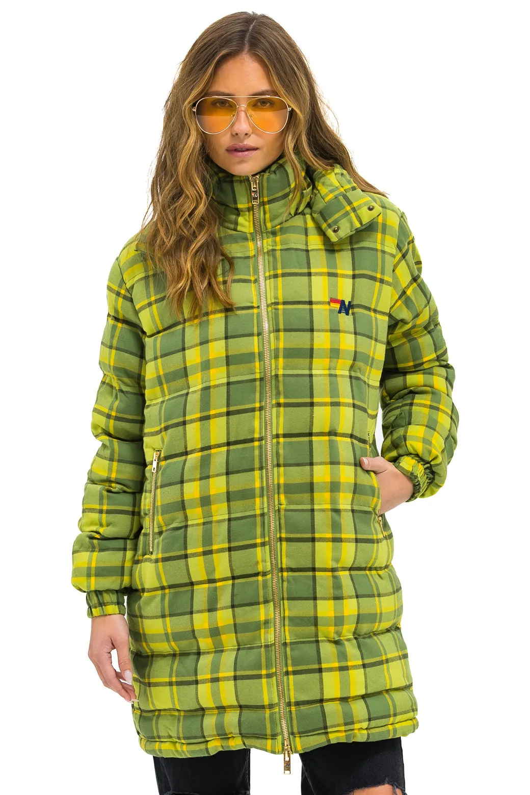 PLAID UNISEX LONG TREKKER JACKET - AVOCADO PLAID