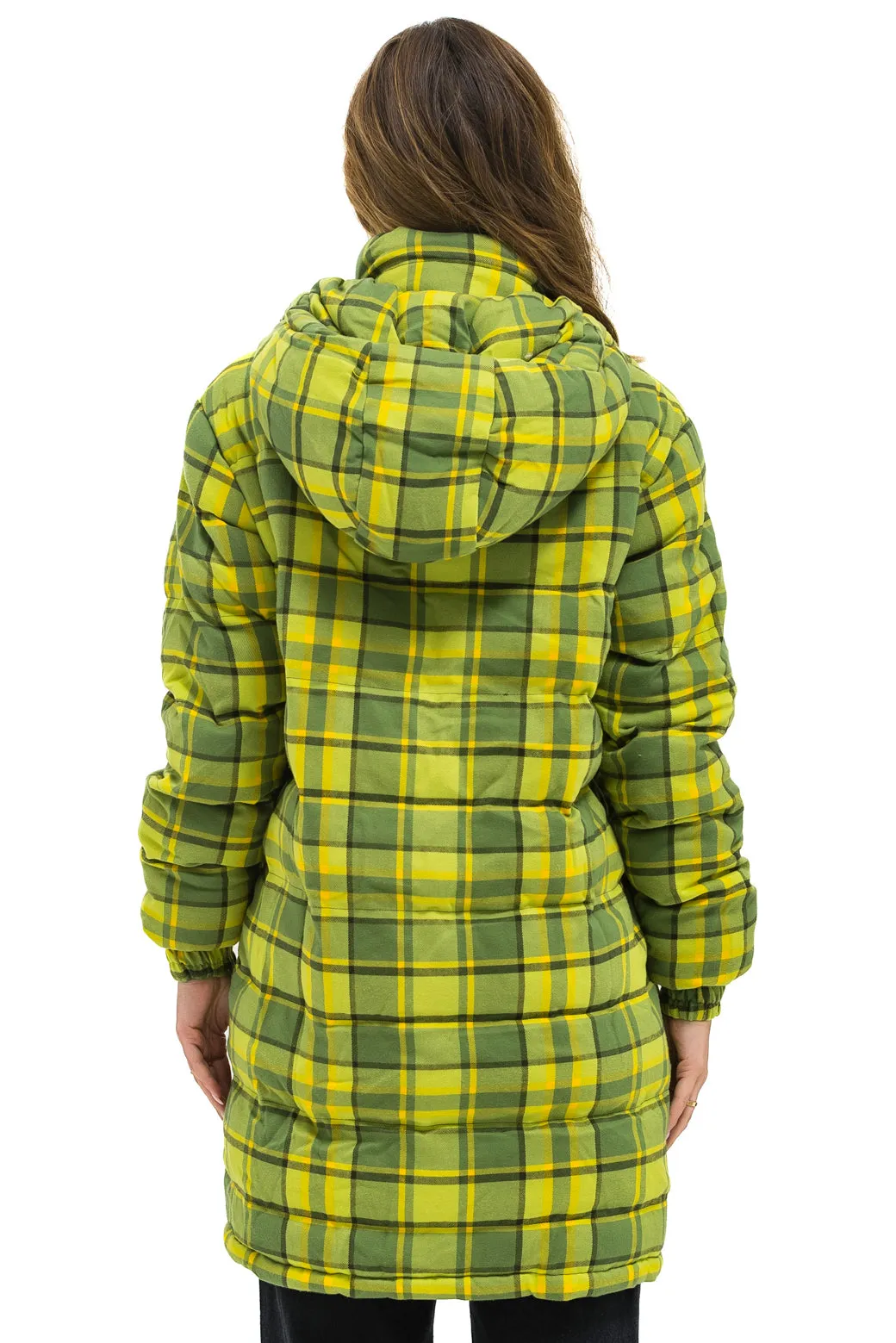 PLAID UNISEX LONG TREKKER JACKET - AVOCADO PLAID