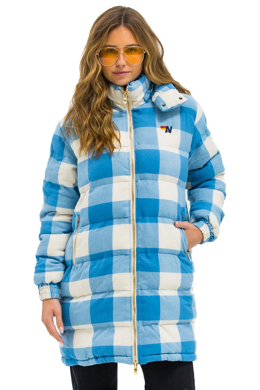 PLAID UNISEX LONG TREKKER JACKET - SKY PLAID