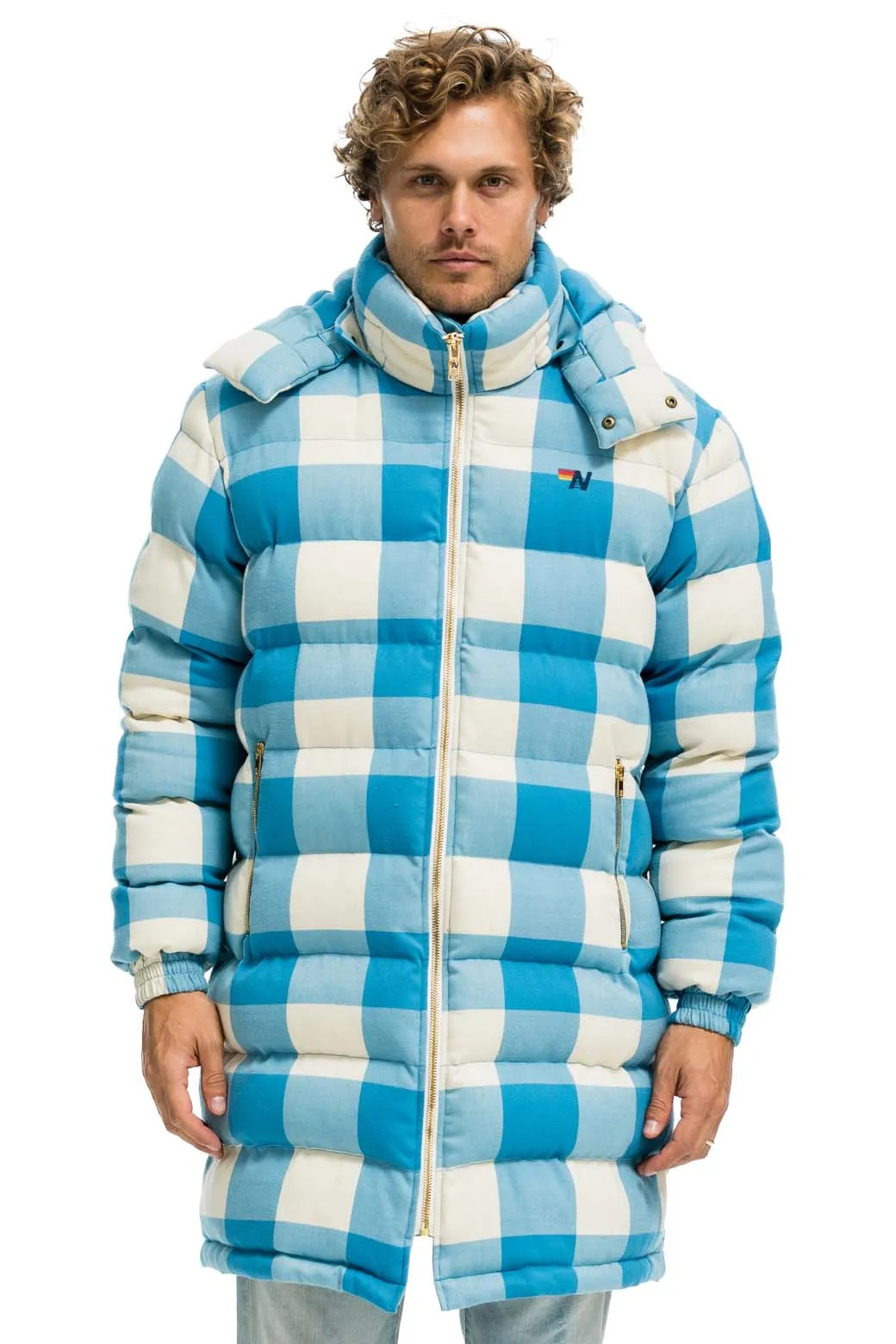 PLAID UNISEX LONG TREKKER JACKET - SKY PLAID