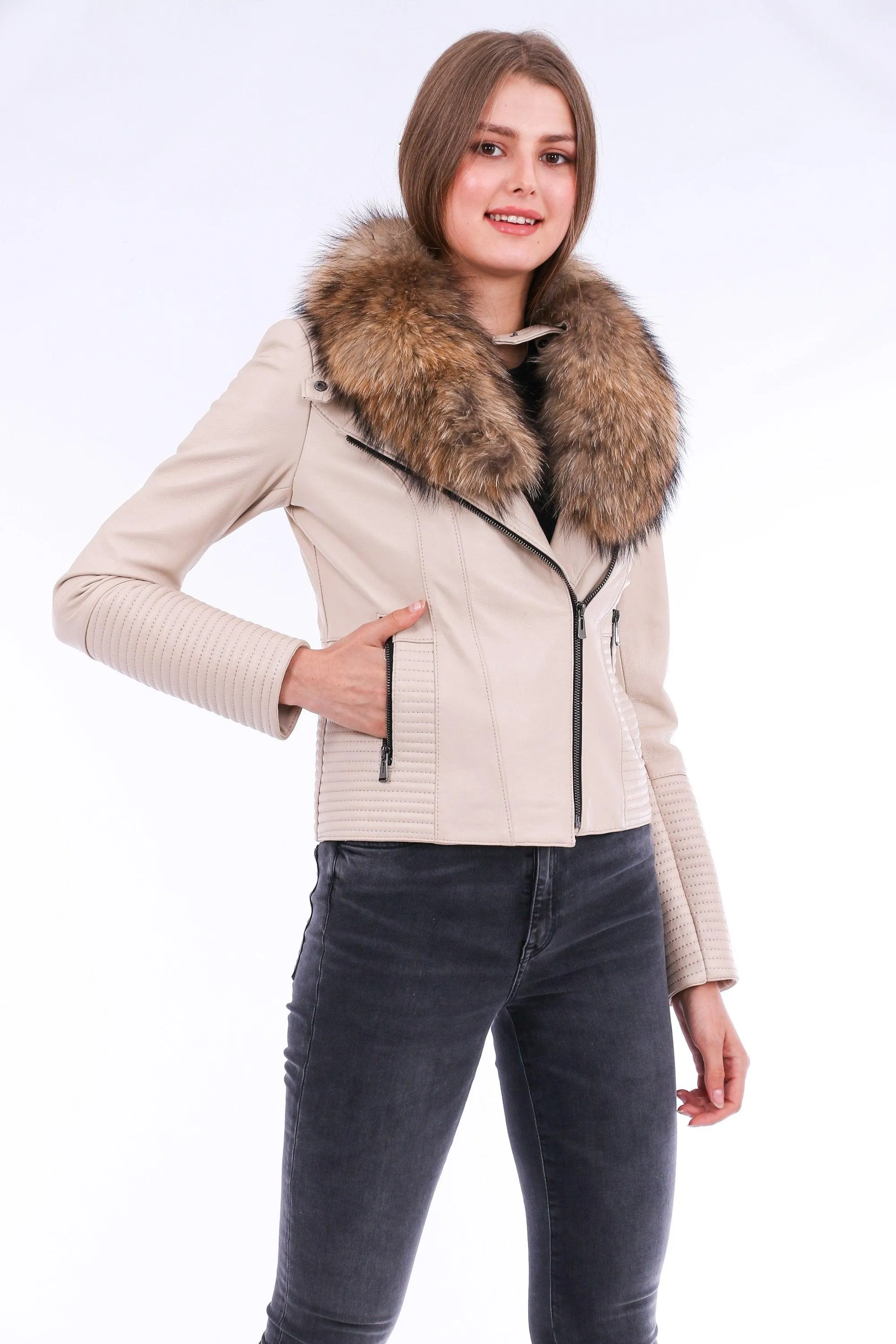 Ravenna Leather Biker Jacket - White