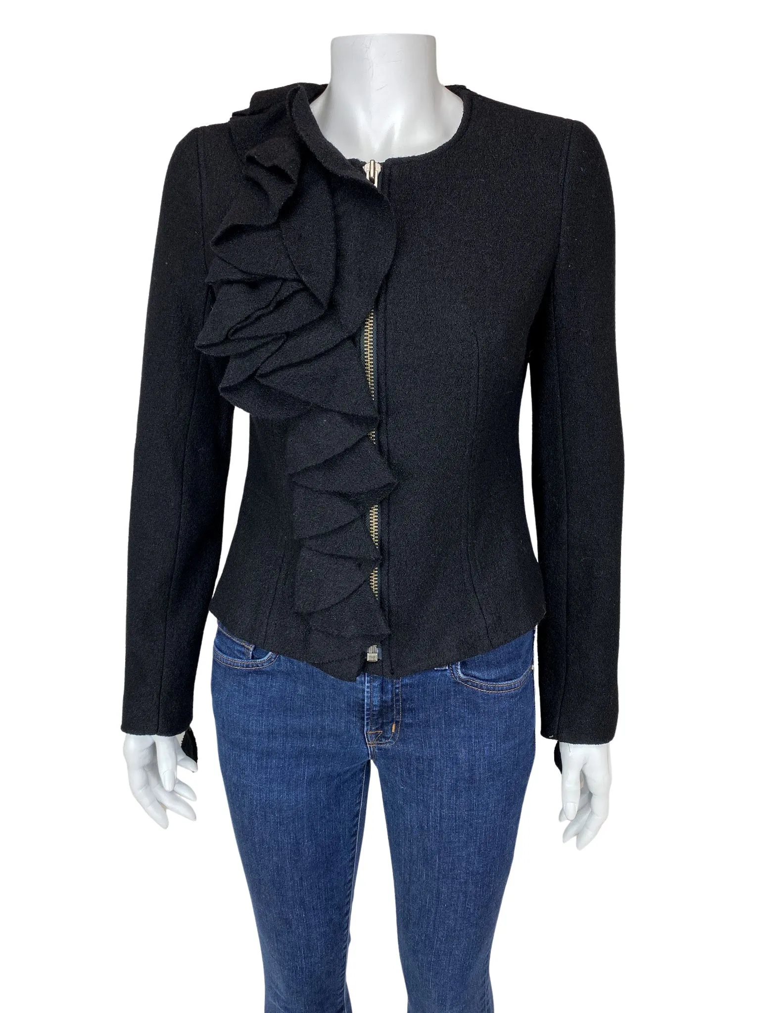 Rebecca Taylor, Women's Wool Ruffle Jacket, Black, Size 4