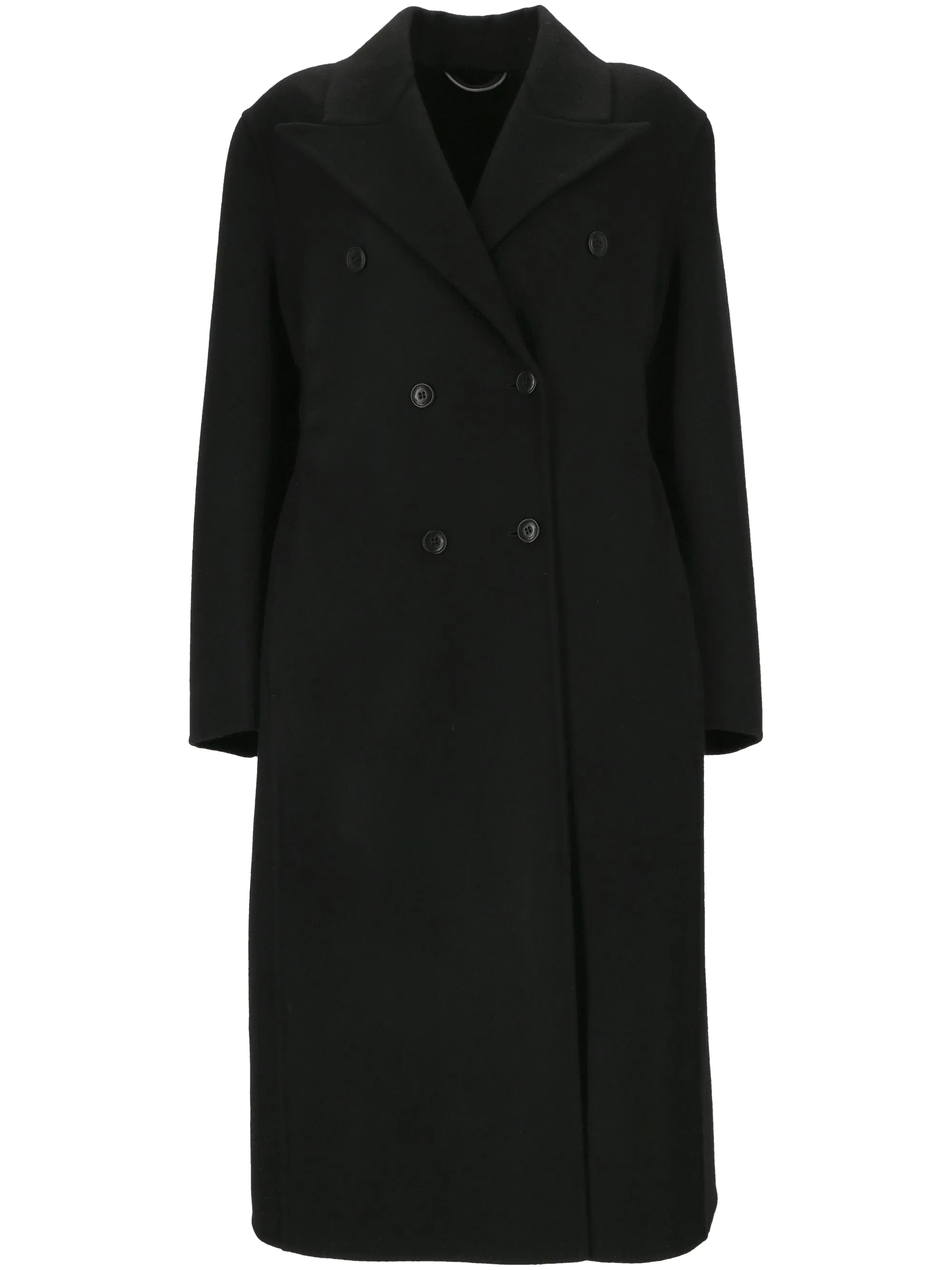 Ruched Detail Black Wool Coat