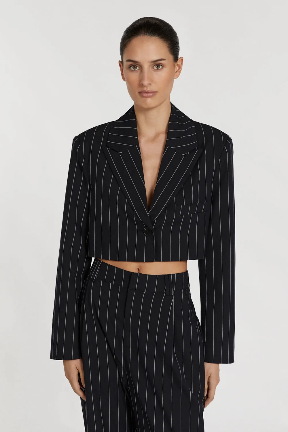 SANDER NAVY STRIPE CROPPED BLAZER