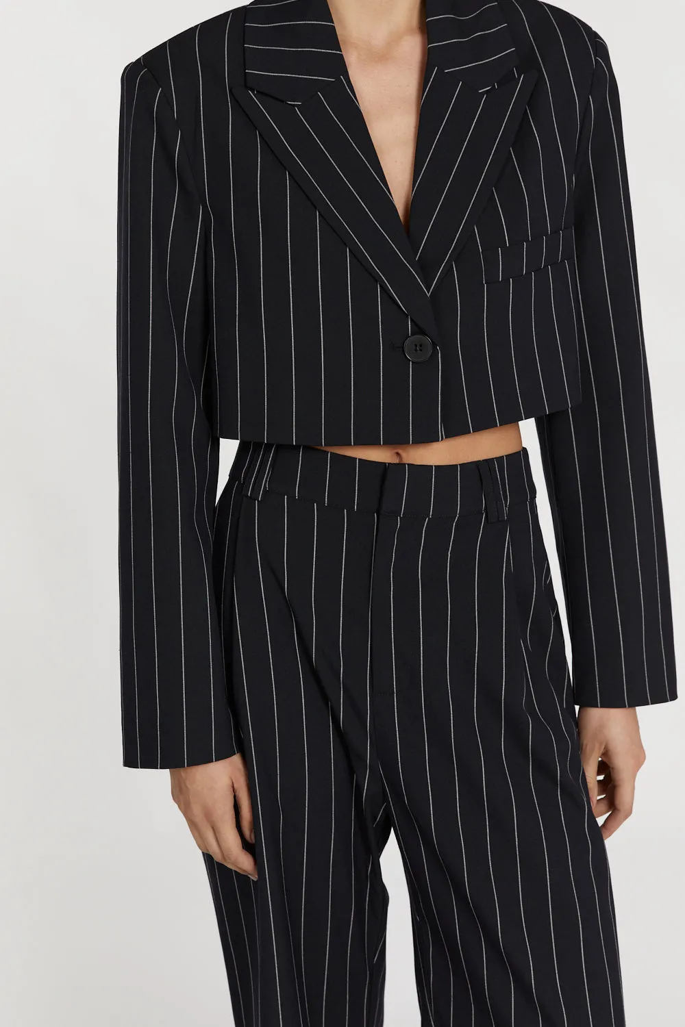 SANDER NAVY STRIPE CROPPED BLAZER