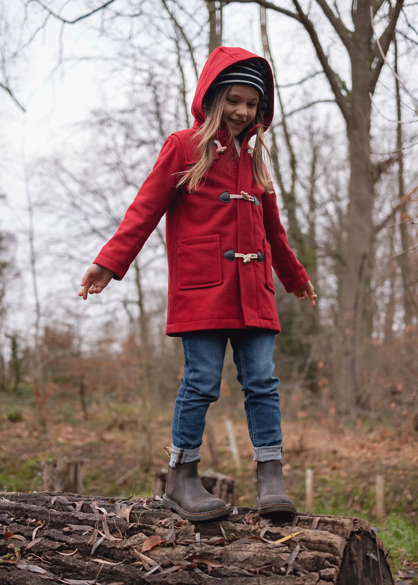 St Malo duffle-coat for children - in wool cloth (ROUGE)