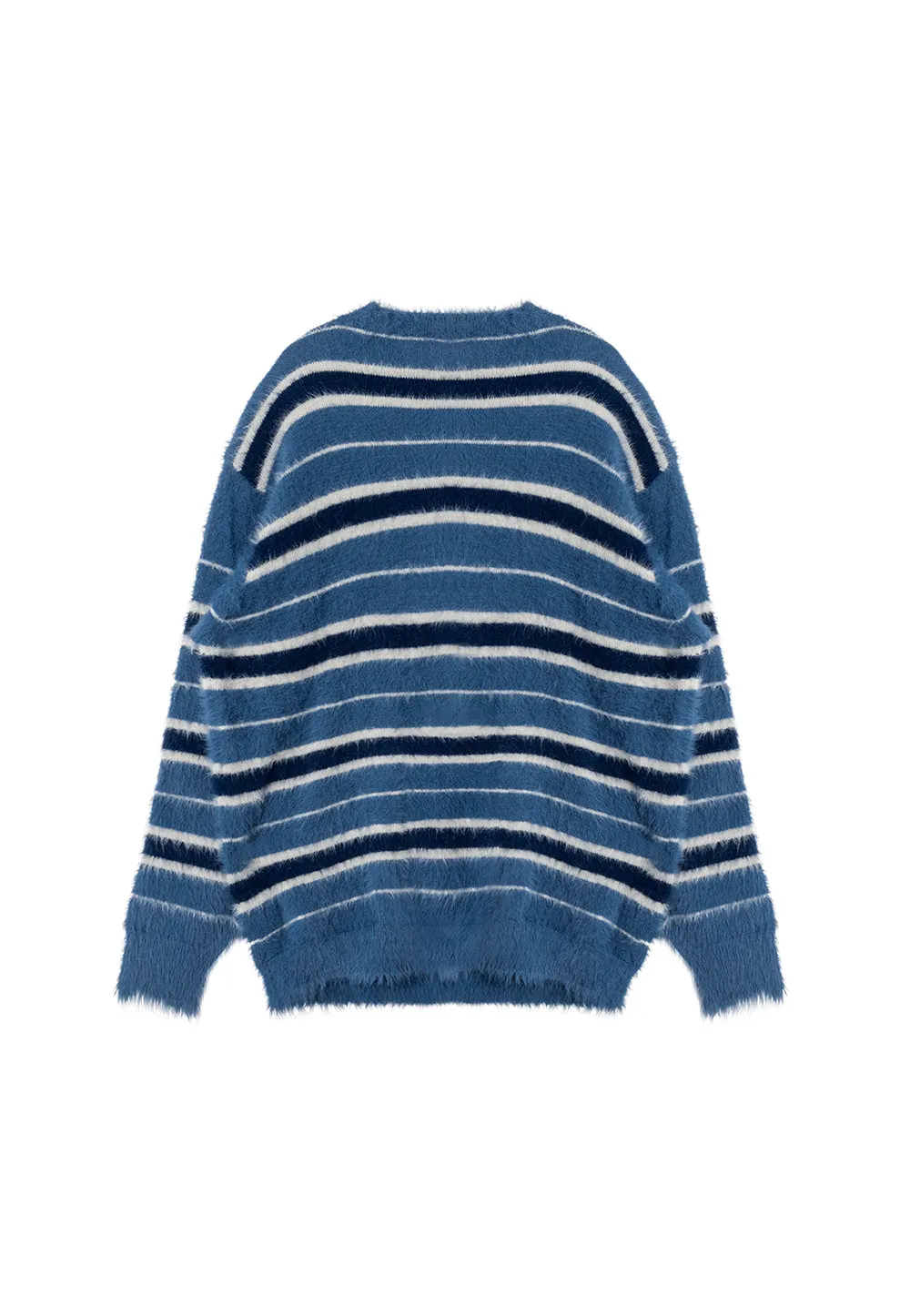 Stripe brushed cardigan blue