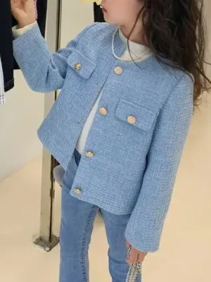 Stylish Girls' Button-Front Tweed Jacket