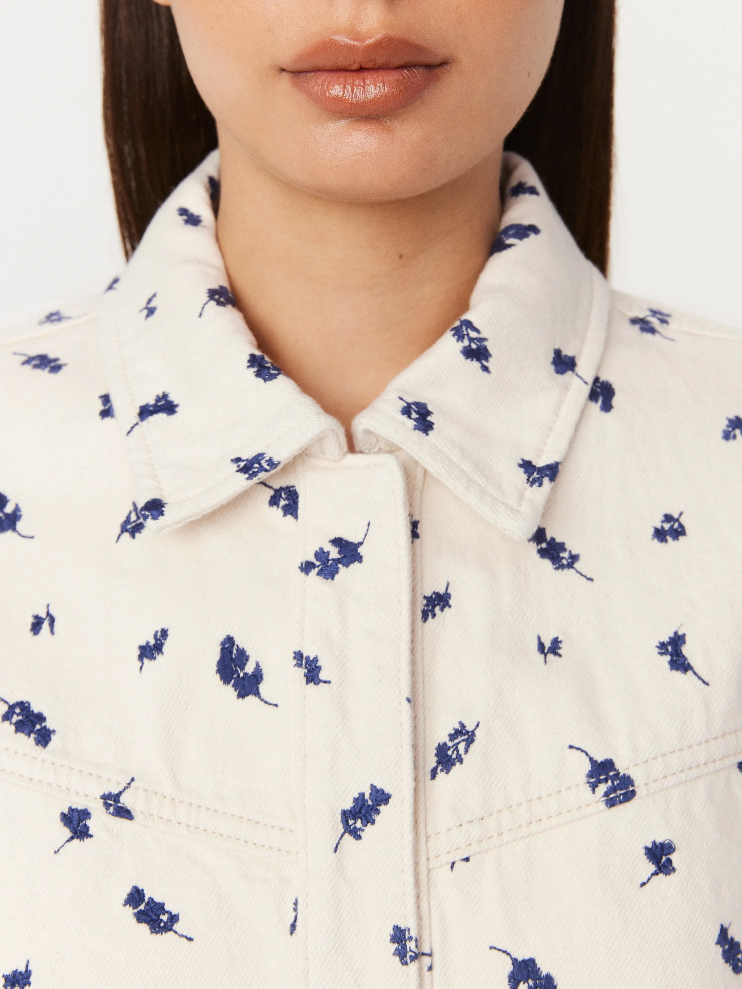 The Floral Denim Overshirt in White