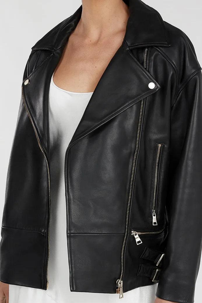 TORI BLACK LEATHER BIKER JACKET