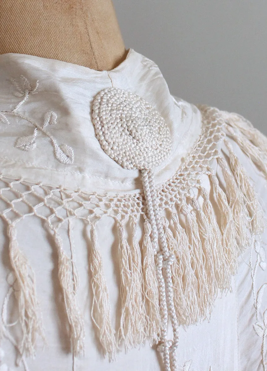 Vintage 1920s Embroidered Fringe Shawl Cape